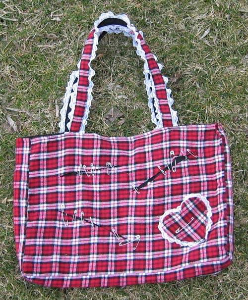 Red Plaid Emo Goth Punk Inspired Tote Bag Jacquelines Designs