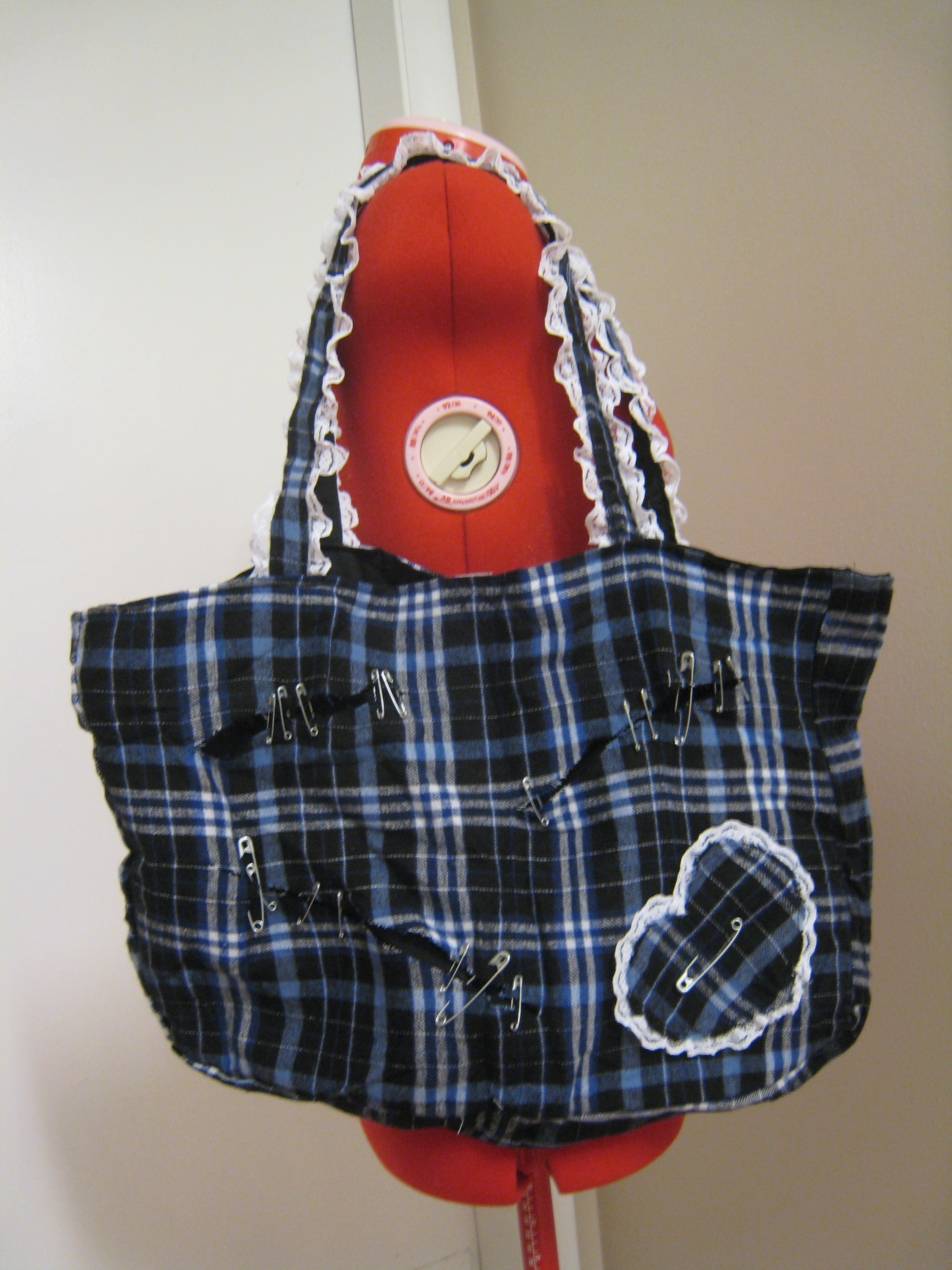Punk Blue Plaid Emo Goth Inspired Tote