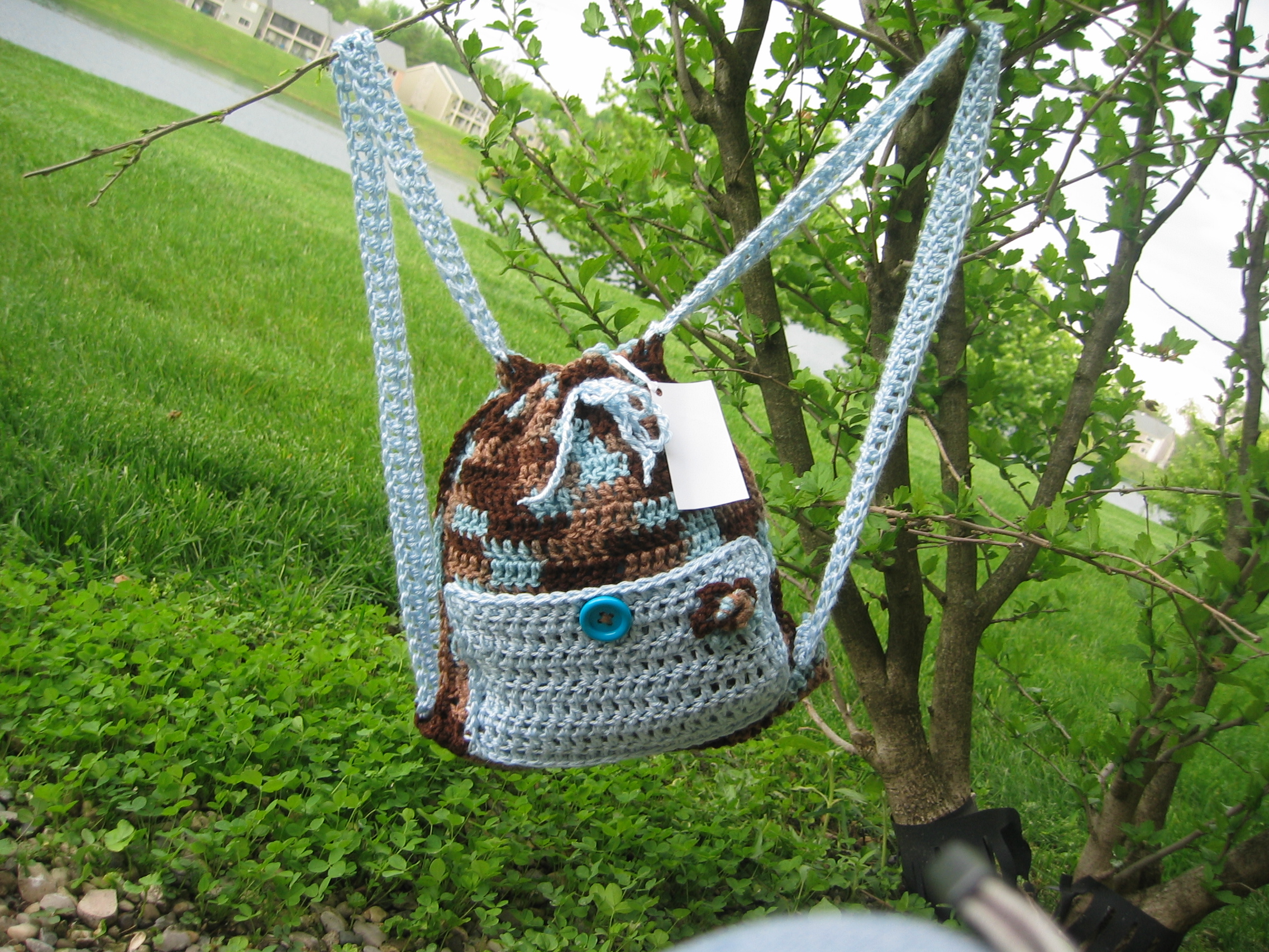 Multicolored Crocheted Drawstring Backpack