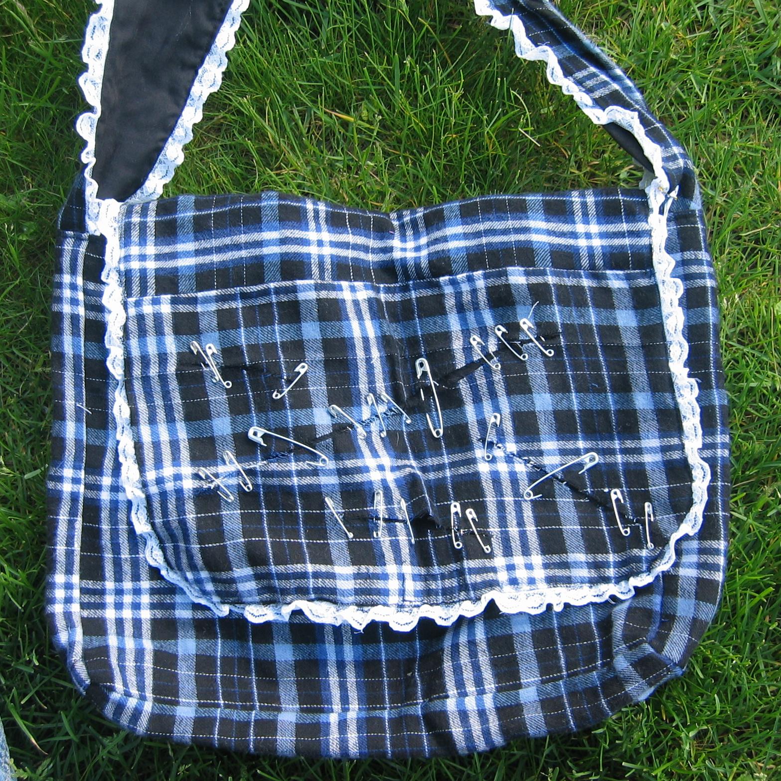 Blue Plaid Emo Goth Punk Inspired Messenger Bag