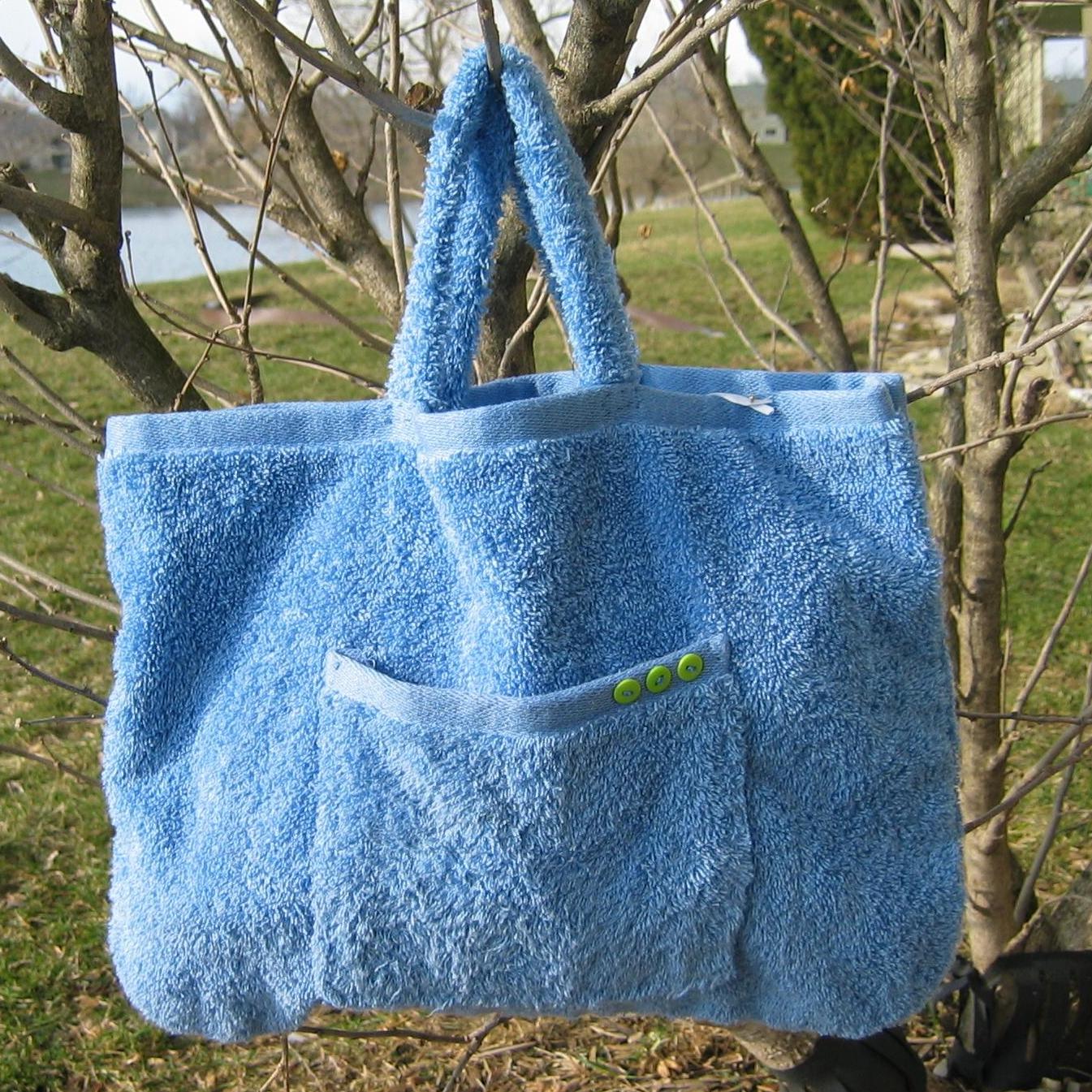 Three Button Blue Towel Tote