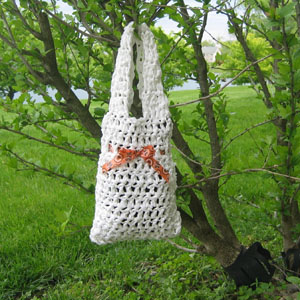 White Crocheted Plastic Tote Bag