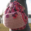 Pink Purple Crochet Drawstring Backpack