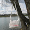 White-Pink Crocheted Plastic Shoulder Bag